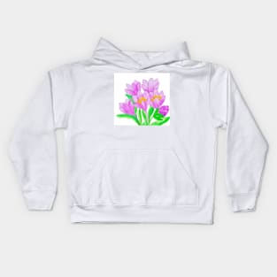 Purple crocuses on  white background Kids Hoodie